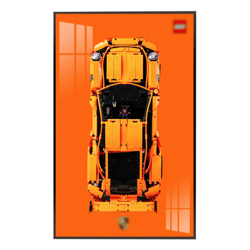 Porsche 911 GT3 RS LEGO® Display Frame – Solid Orange Minimalist Style (42056)