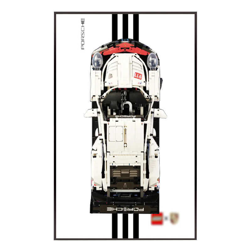 Porsche 911 RSR LEGO® Display Frame – White Performance Dual-Stripe Style (42096)